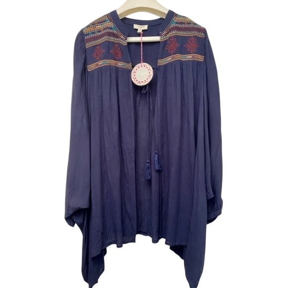 Umgee Tunic Top Kimono Embellished Embroidered Pleated Lightweight Open Front - Picture 2 of 13